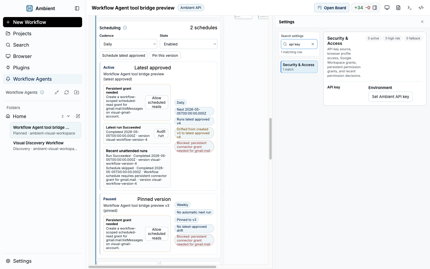 Ambient Desktop settings and workspace.